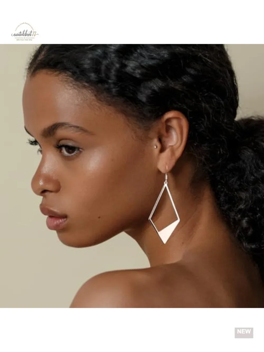 Hypoallergenic Silver Dangle Earrings Leverback Hook Rhombus Statement